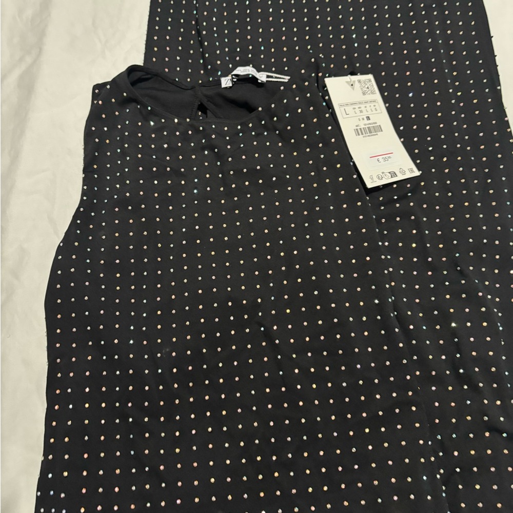 Black Sleeveless Dress with Colorful Dots